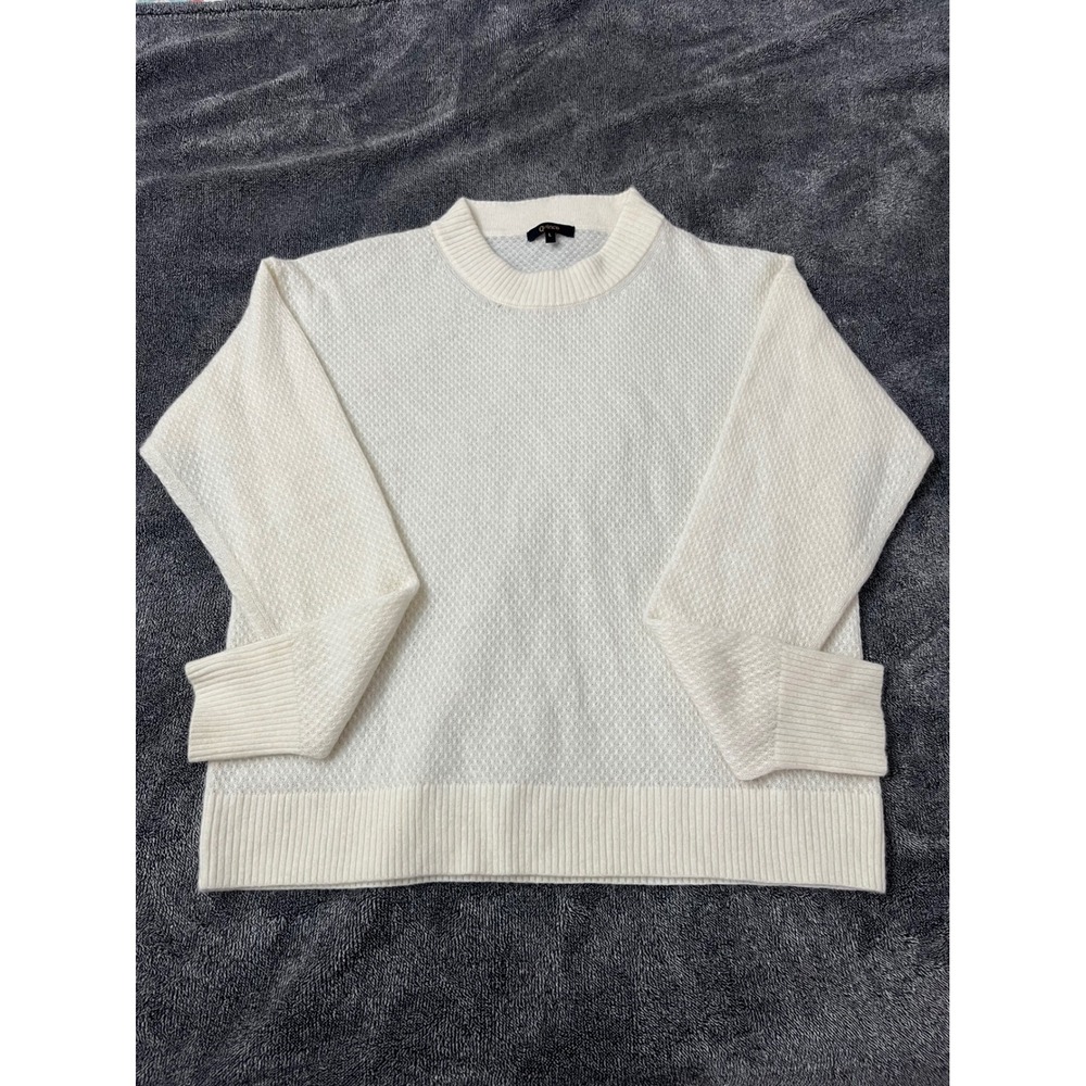Quince Ivory Baby Alpaca Wool Diamond Stitch Crewneck Sweater Large
